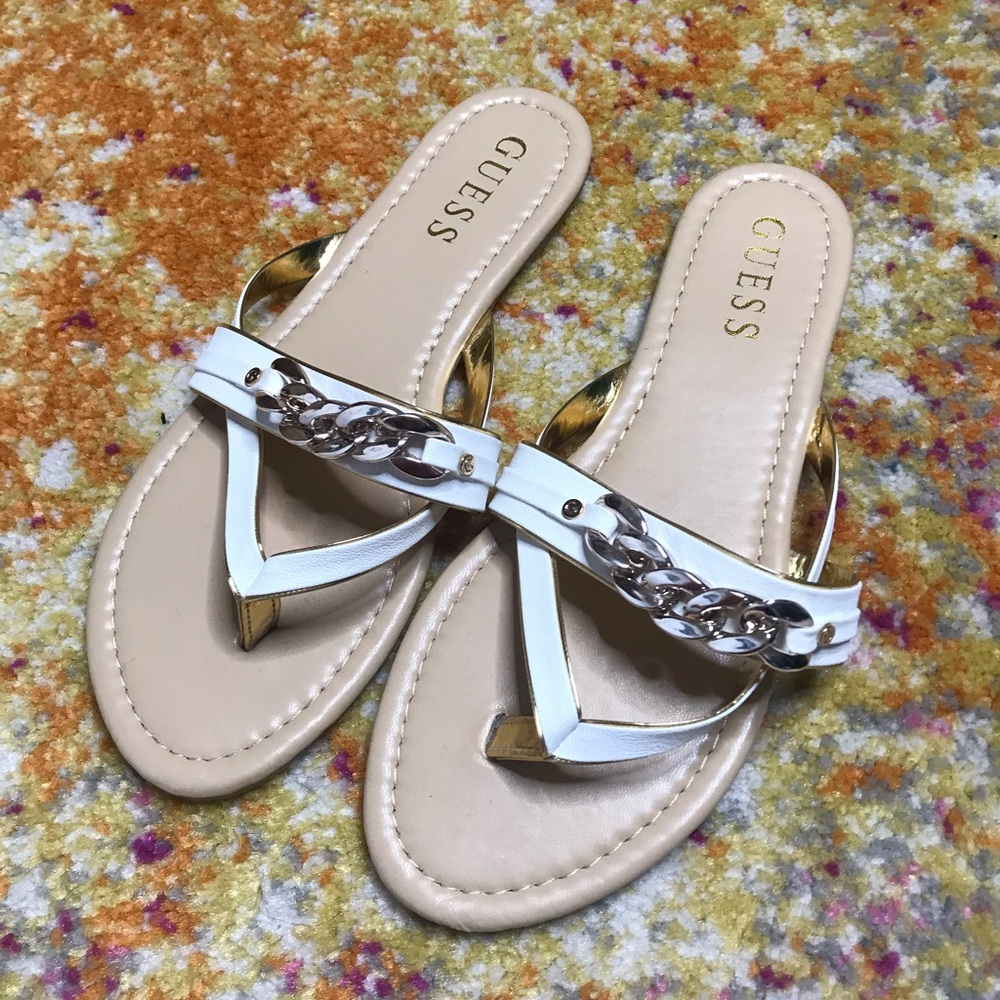 New Guess White and Gold Sandals